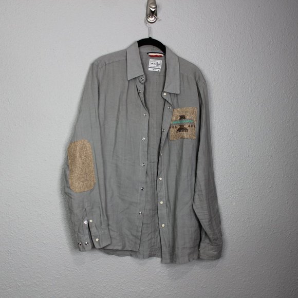 Unity In the Community Linen Aztec Embroidered Snap Down sz M - Picture 3 of 7